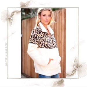 Leopard Print Fleece Sherpa Pullover La Ros NWT